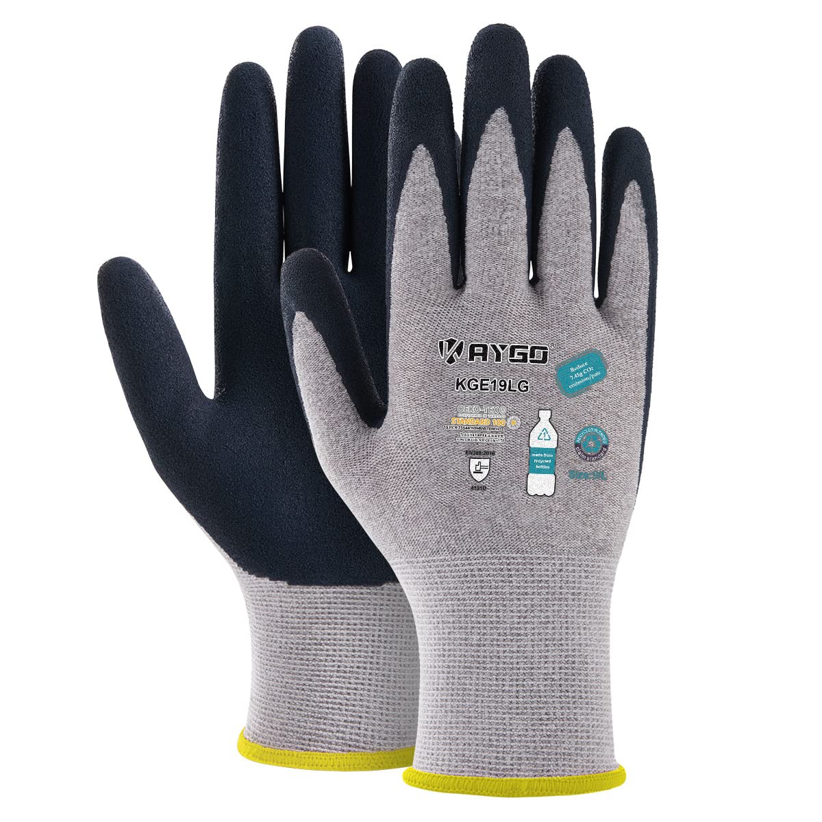 KAYGO Latex Coated Work Gloves for Men Breathable, 3 Pairs Recycled Polyester Gardening Gloves, Eco Friendly Safety Yard Work Gloves for Men, KGE19L (Grey, Medium) — image 1