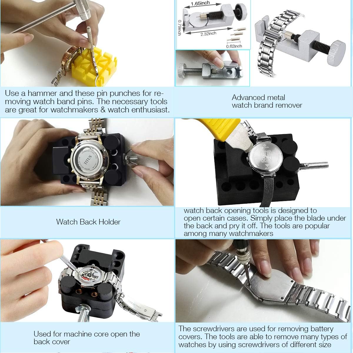 Watch Repair Kit, Watch Case Opener Spring Bar Tools, Watch Battery Replacement Tool Kit, Watch Band Link Pin Tool Set with Carrying Case and Instruction Manual: Home Improvement