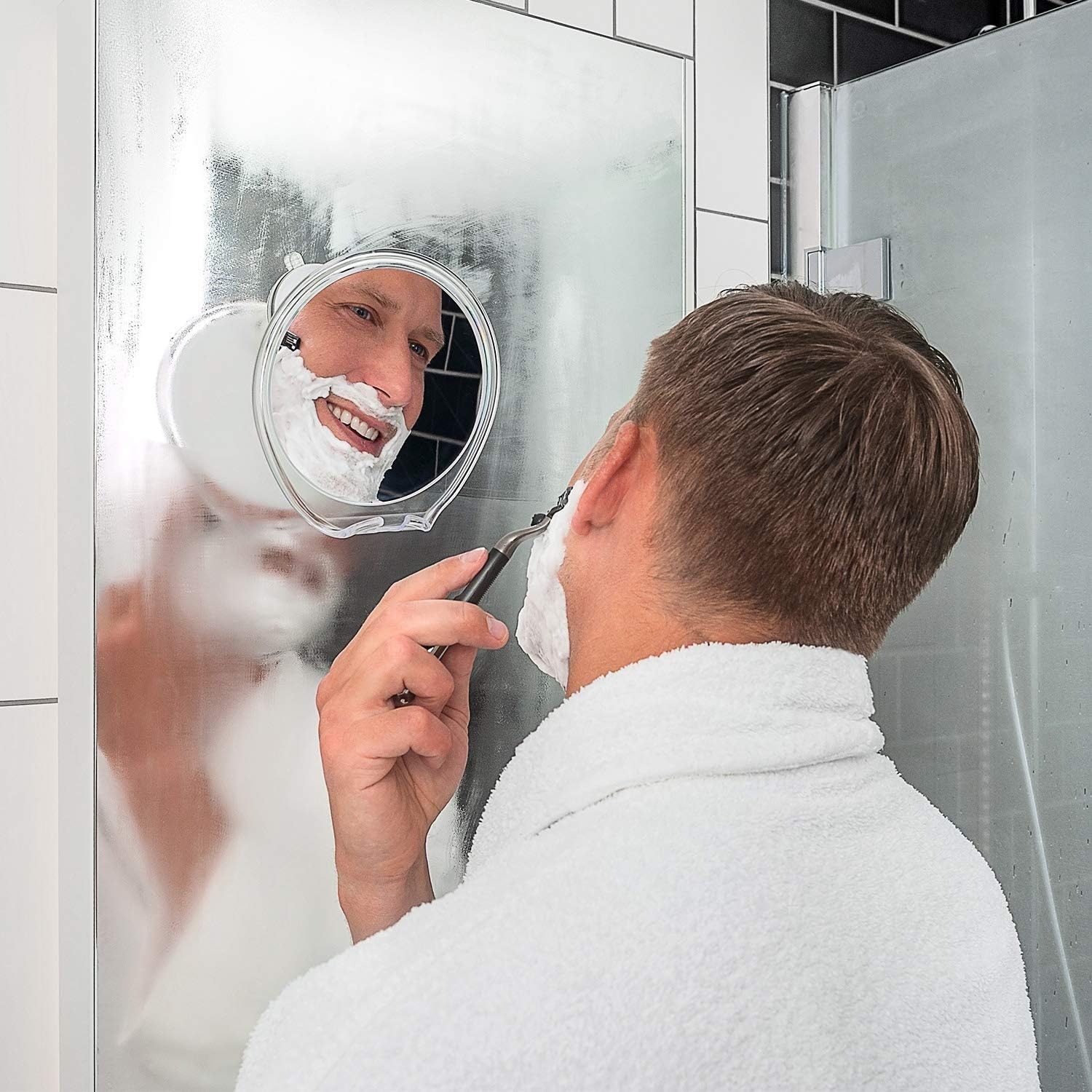 Luxo Shower Mirror, Shaving Mirror with a Razor Holder for Shower and Powerful Suction Cup - Shatterproof Anti Fog Mirror for Shower and Tweezers: Kitchen & Dining