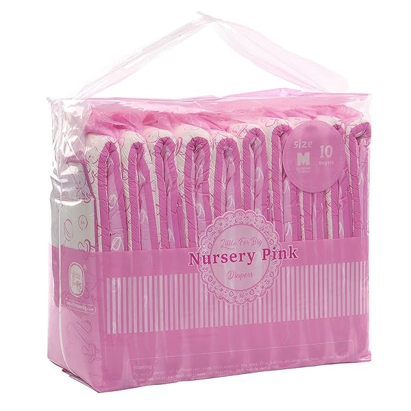 LITTLEFORBIG ADULT PRINTED DIAPER 10 PIECES – NURSERY PINK (MEDIUM 28″-38″)