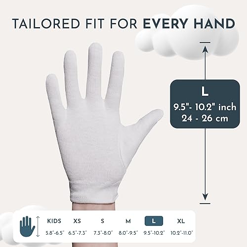 Cottonnerie Cotton Gloves for Dry Hands Sleeping, Moisturizing