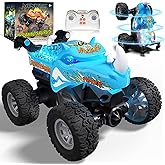 Gohero 1:64 Monster Trucks Toys, 2.4GHz Mini Remote Control Car for Boys 4-7, 360° Spin & Walk Upright ，Little Blue Truck Metal Shell & RGB Light，Boys Toys 6-8 Years Old ，Christmas& Birthday Gifts