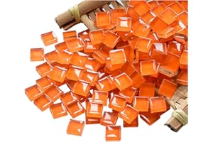 FAIRUO Mosaic Tiles Squares Orange Crystal Mosaic Glass Tile for Crafts Bulk DIY Picture Frames Handmade Jewelry Coasters Art Material Decoration,1x1cm,100 Pieces