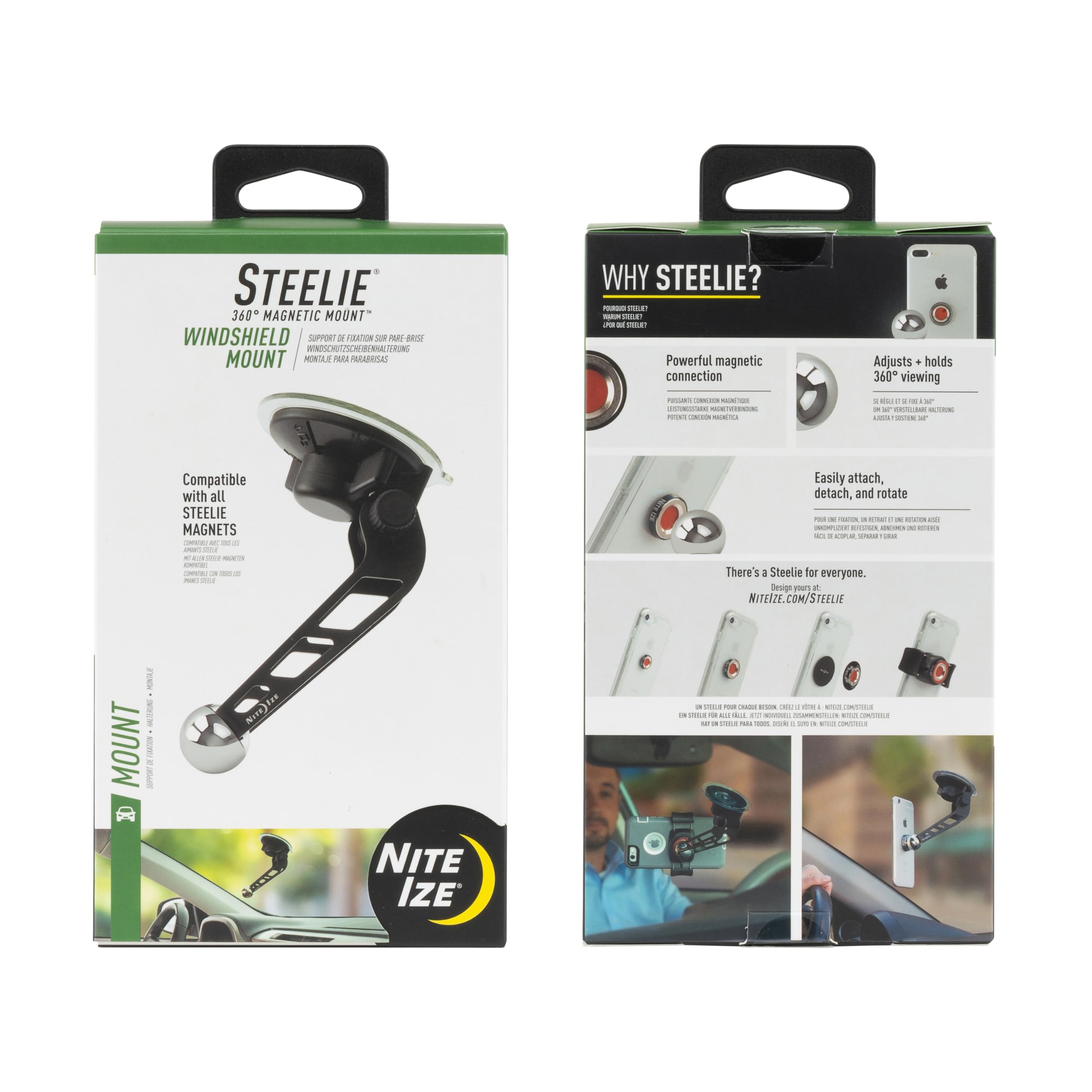 Nite Ize Steelie Windshield Mount - Phone Holder for Car Windshield - Alternative to Car Dashboard & Vent Phone Mounts - Compatible with Steelie Magnetic Mounting System - Black