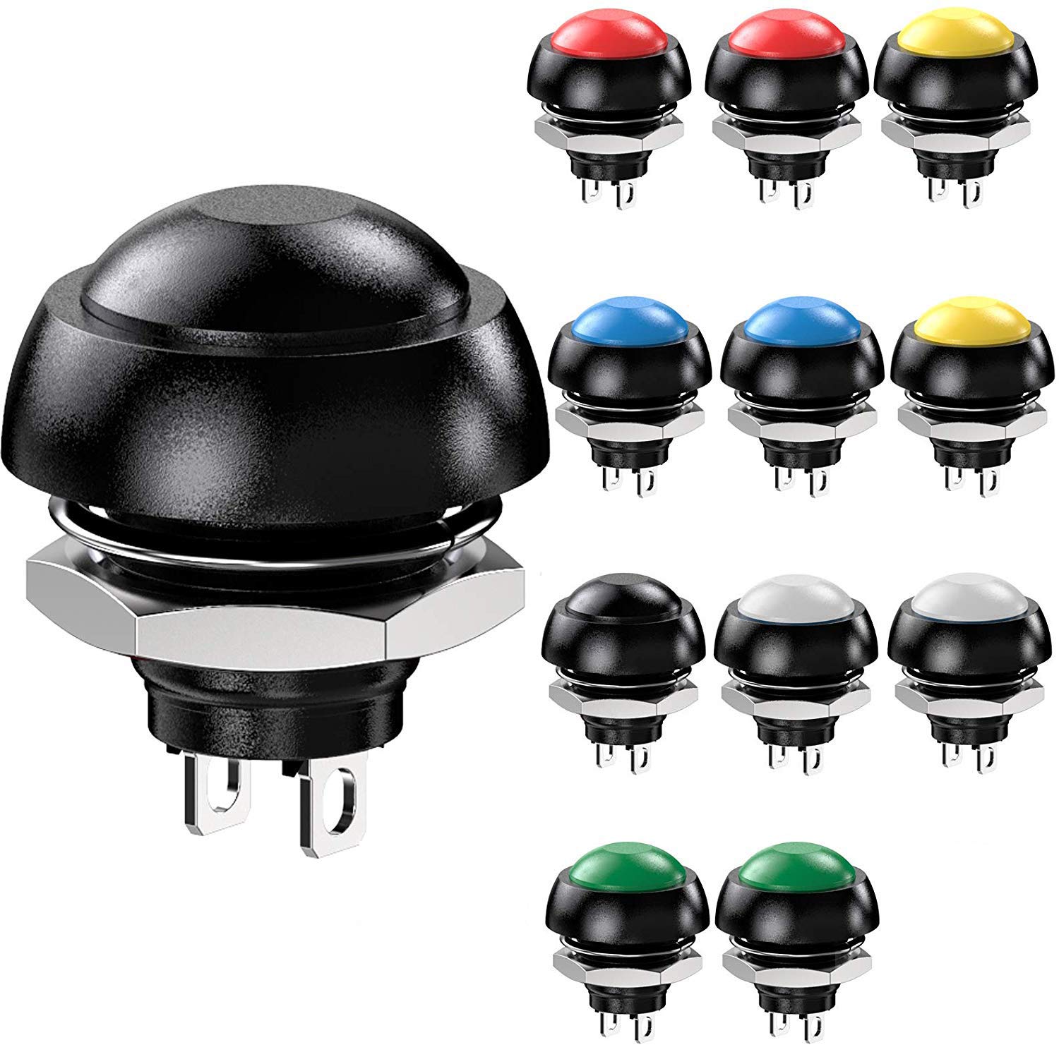 Gebildet 12pcs 12mm Waterproof Momentary Push Button, SPST ON-OFF AC 3V-5V-9V-12V-24V-230V/3A, Mini Round Push Button for Car Trumpet, PC, Table Lamp, Doorbell