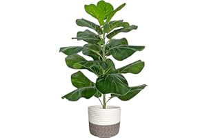 BESAMENATURE Artificial Fiddle Leaf Fig Tree/Faux Ficus Lyrata for Home Office Decoration, 30.5" Tall, with Cotton Rope Basket
