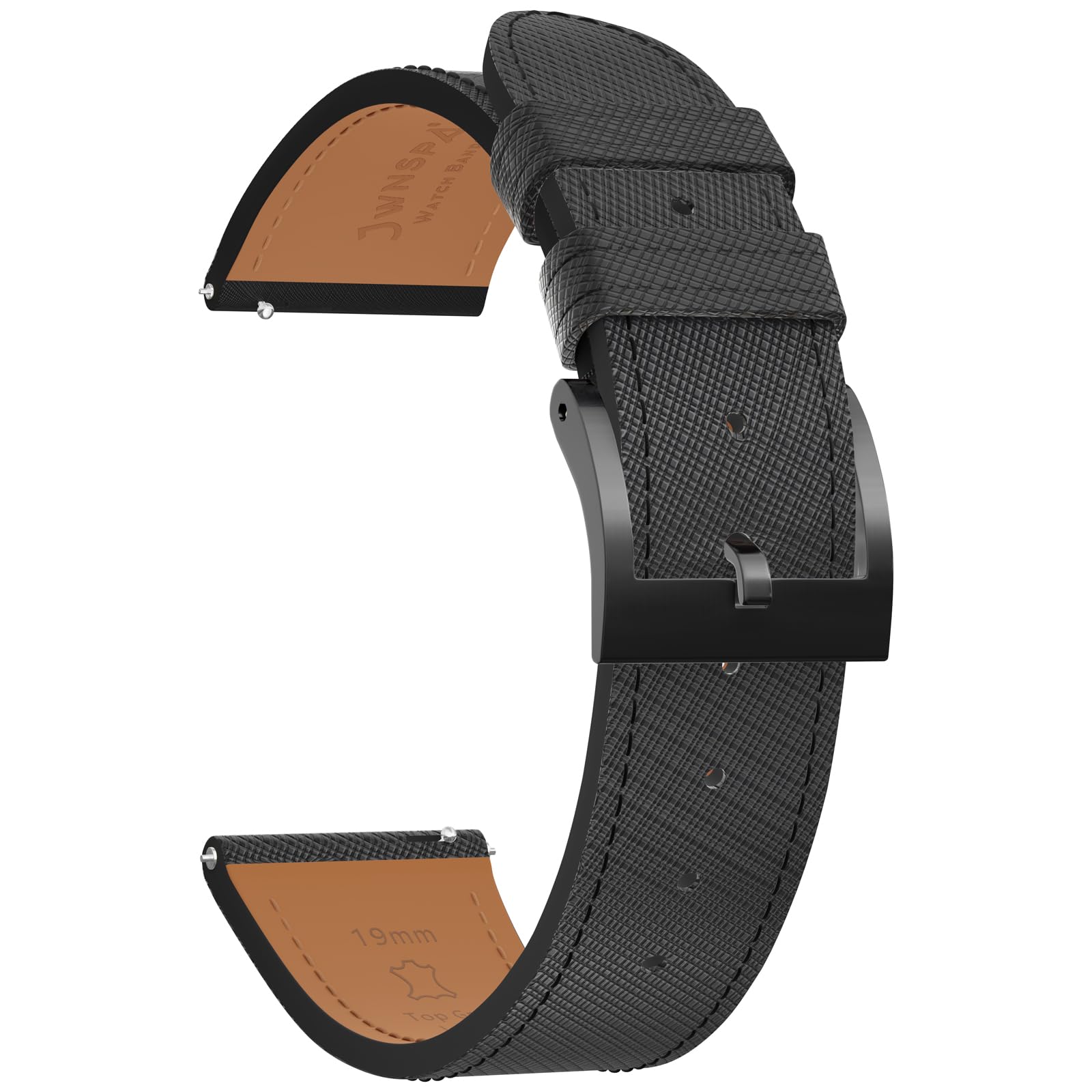 Photo 1 of JWNSPA Top Grain Leather Watch Band - Quick Release Brushed Buckle Replacement Strap for Men - Choice of Width -18mm 19mm 20mm 21mm 22mm 23mm 24mm (19mm, Black & Black Buckle)