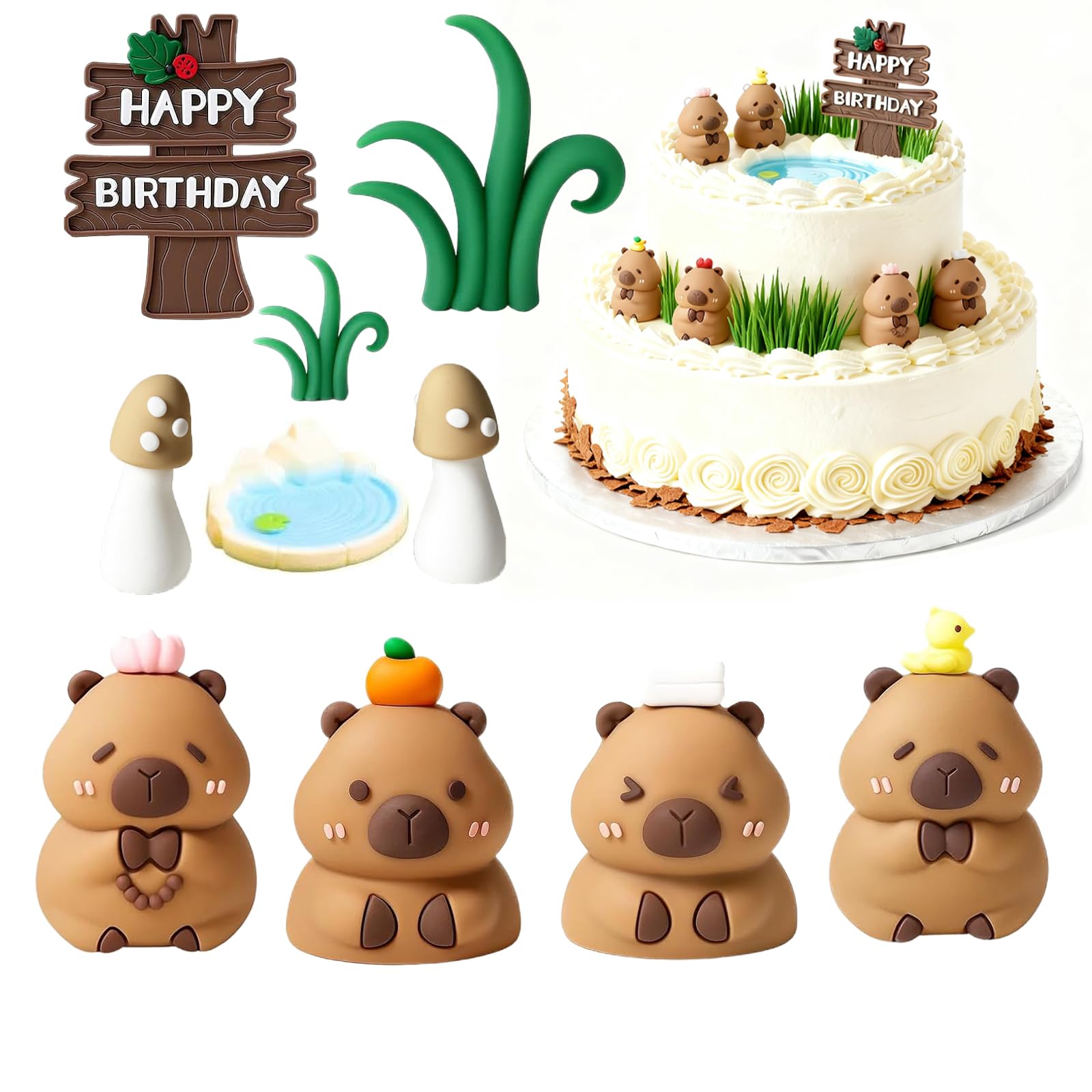 10Pcs Capybara Cake Topper, Capybara Cake Decorations, Set Adorable Mini Capybara Figures for Animal Themed Birthday Parties, Cake Decor, and Fun Party Accents
