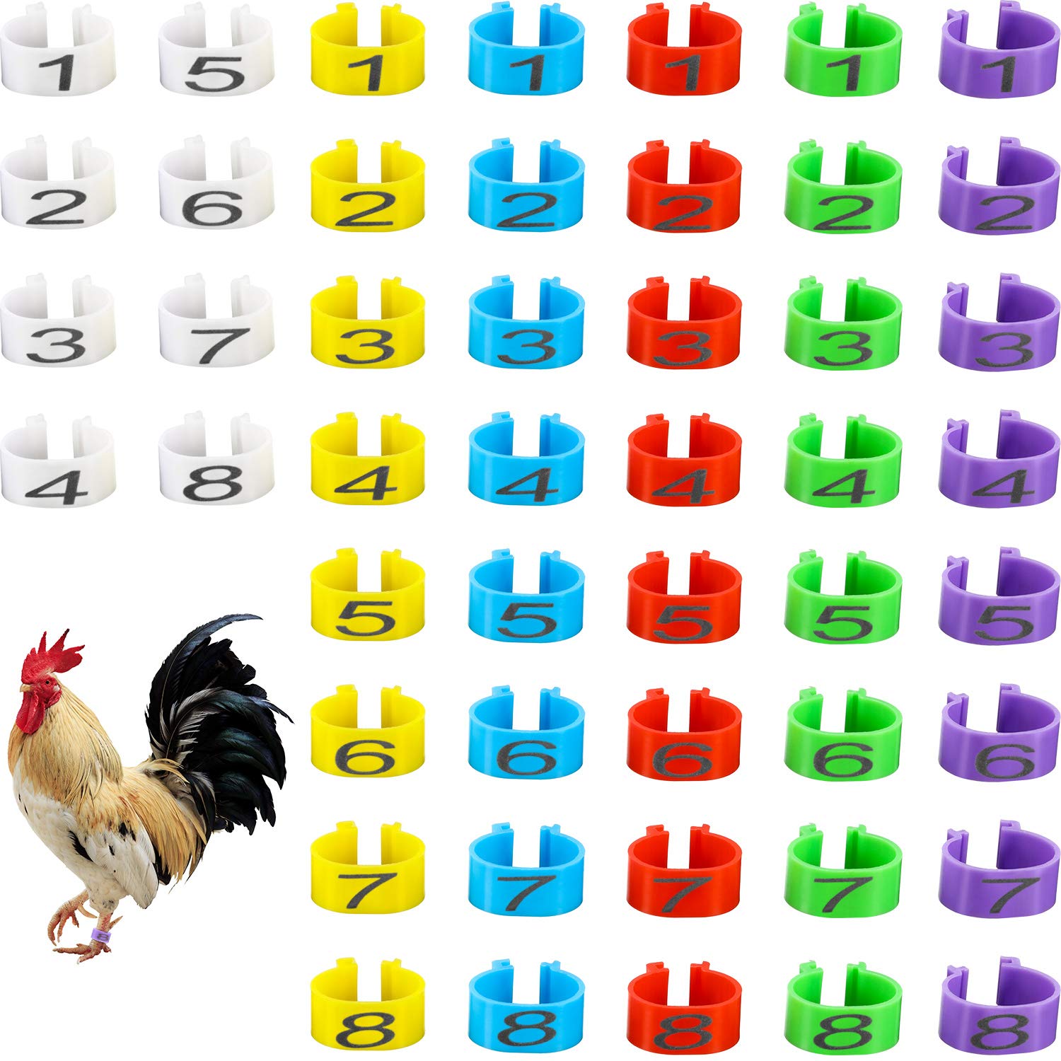 Weewooday 48 Pieces 16 mm Medium Chicken Leg Rings Multiple Colour Chicken Identification Leg Bands Numbered Clip on Leg Rings for Gamefowl Turkey Duck Goose Guinea Fit 1/2 to 5/8 Inch Legs