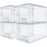 SUGOOE 4Pack Large Stackable Kitchen Pantry Storage Drawers, Clear Plastic Organizers Bins with Handles, Ideal for Organization and Storage in Dressers, Pantry, Kitchen Cabinets, Under Sink