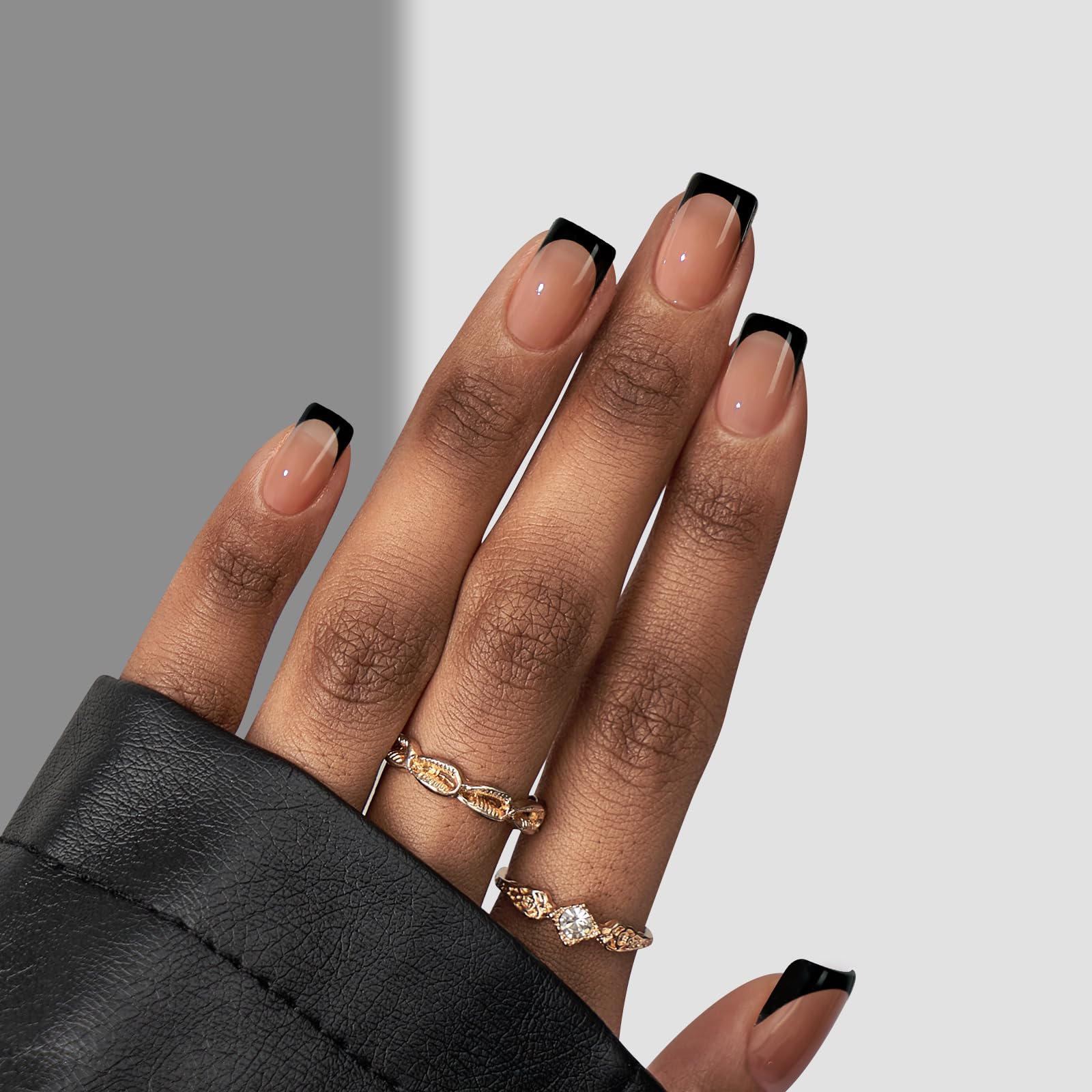 BTArtboxnails XCOATTIPS Press on Nails- Short Square Black French Tip Nails, 160pcs Soft Gel Nails Fake Acrylic Nail Tips for Gift Home DIY Nail Art Extension - Image 3