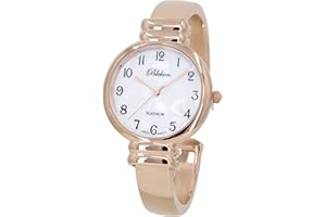 Blekon Original Mother of Pearl Cuff Bracelet Watch for Women with 31mm case Japanese Quartz Movement Metal hinged Bangle Style Cuff Wrist Watch for Ladies…