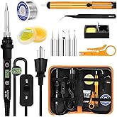 Soldering Iron Kit 80W LCD Adjustable Temperature 180-520℃ Solder Kit Electronics 13 in 1 Welding Tools with ON/Off Switch, S