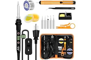 LJPXHHU Soldering Iron Kit 80W LCD Adjustable Temperature 180-520℃ Solder Kit Electronics 13 in 1 Welding Tools with ON/OFF Switch, Solder Wire, Flux, 5 Soldering Tips, Desoldering Pump, Stand, Tweezers