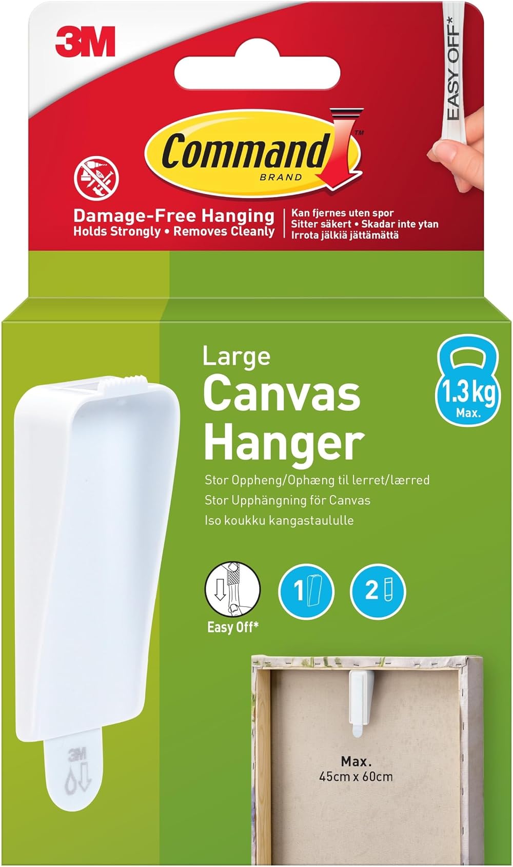 Command Large Canvas Hanger Hook 1 Hook 2 Strips White 1.3kg Ready
