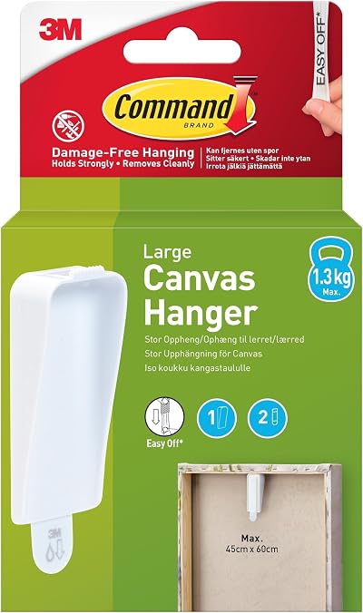 Command Large Canvas Hanger Hook 1 Hook 2 Strips White 1.3kg Ready
