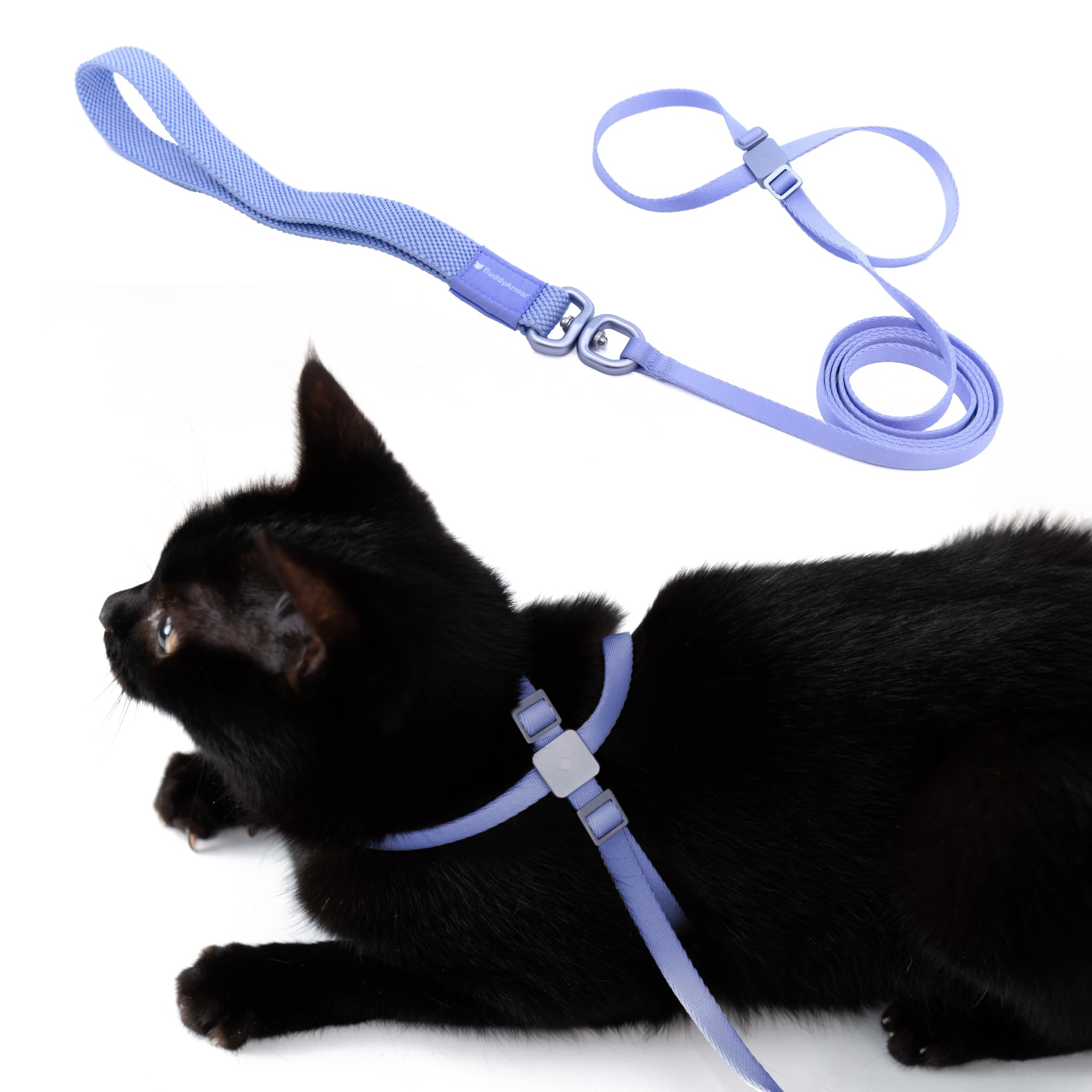 BuddyArmor Escape Proof Cat Harness and Leash 2-in-1, Anti-Choke Soft Adjustable Lightweight Cat Walking Lead - Undetachable Leash Harness Anti-Escape for Kitten Small Large Cats (Purplish Blue) — image 1
