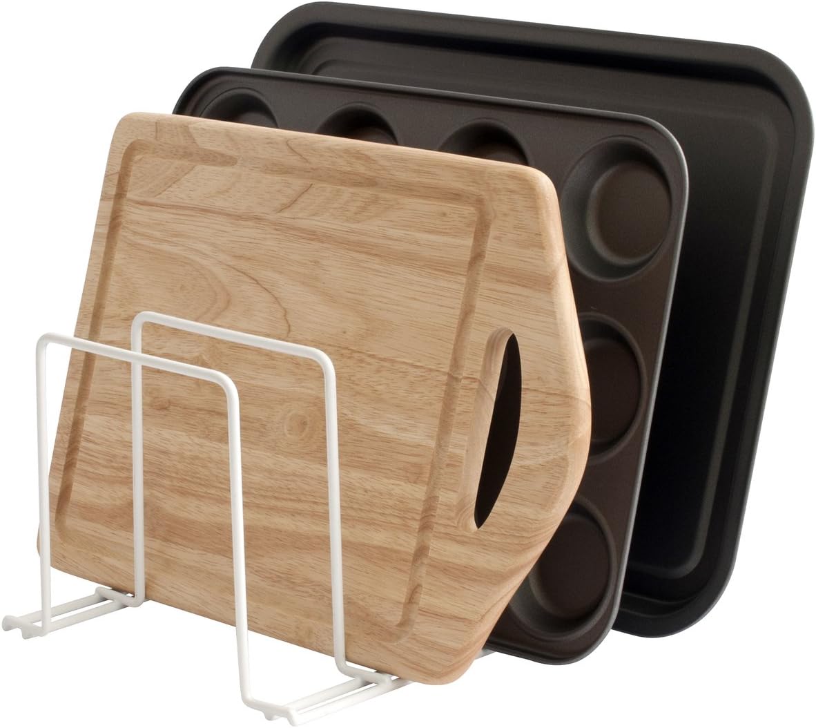 simplywire - Baking Tray and Chopping Board Rack - Pan Storage - Kitchen Cupboard Organiser - White, 1 Pack