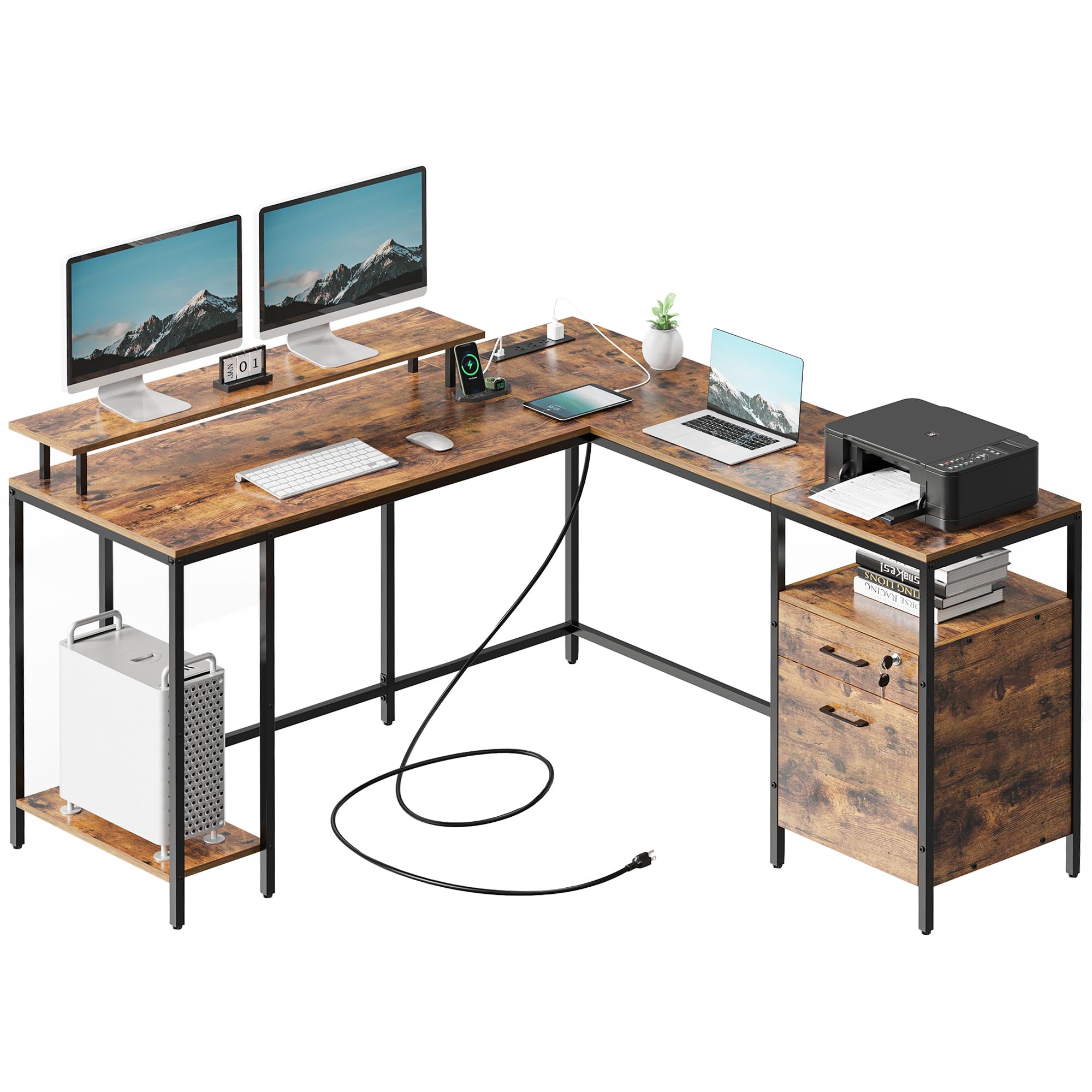 Computer Lever Desk Mua SUPERJARE Reversible Computer Desk with Power Outlets & File ...