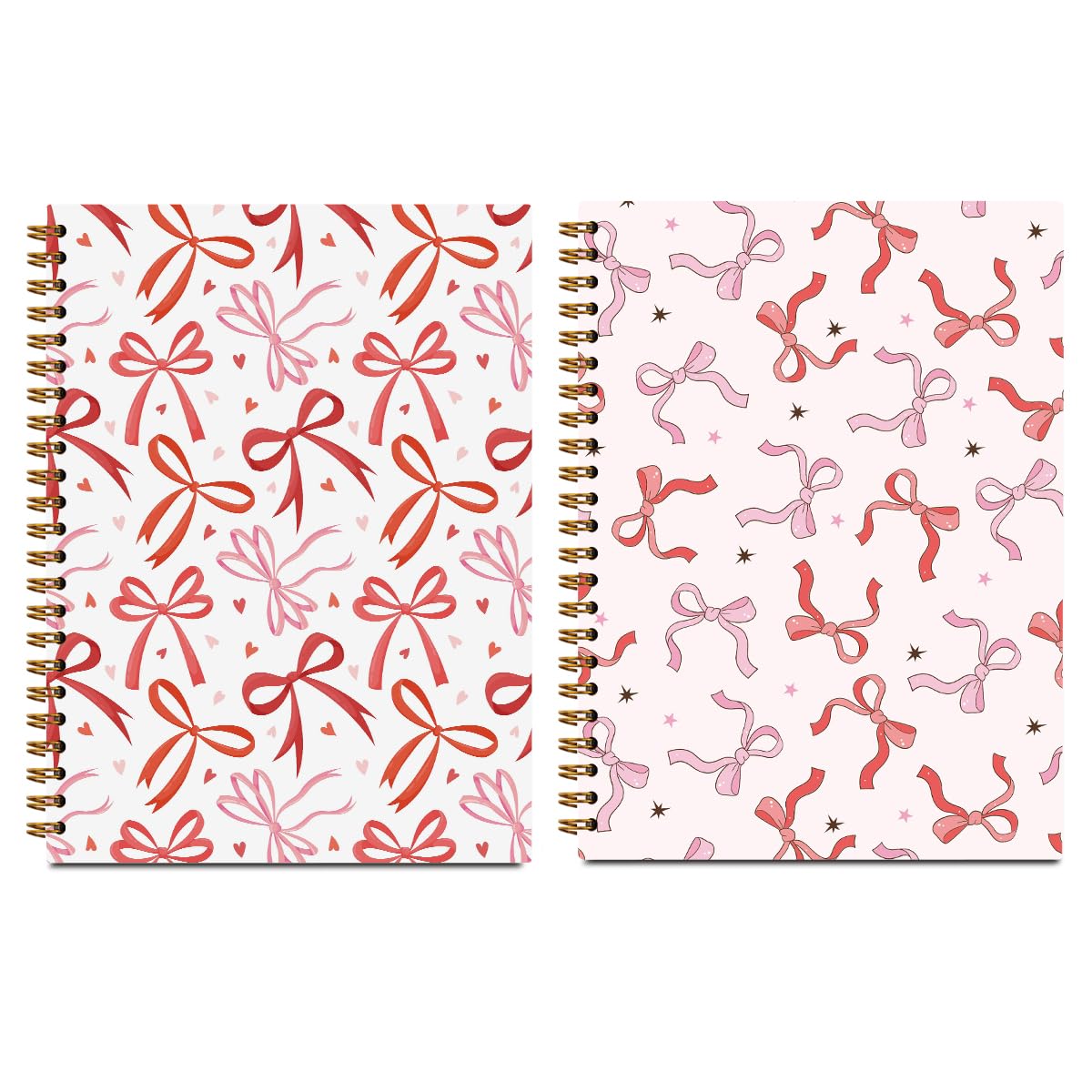 Photo 1 of 2 Pcs Pink Bow Spiral Notebook, Preppy Cute Spiral Notebook for Friend Teen Girls Women, 160 Pages Trendy Hardcover Journaling Notebooks for Writing Travel Business Home Office Aesthetic Notebooks