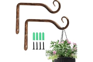Jardim 2 Pack 6 Inch Premium Decorative Metal Iron Wall Hook, Indoor Outdoor Plant Hanger, Rustic Hanging Gardening Bracket Hook, for Planters, Bird Feeders, Lanterns, Wind Chimes (Coffee)