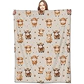 VODRM Cute Highland Cow Blanket,Adorable Cartoon Farm Animal Throw Blankets,Gifts for Kids,Lightweight Soft Fleece,for Picnic Sofa Couch Bed Room Travel,Birthday Rustic Farmhouse Decor,50x60in