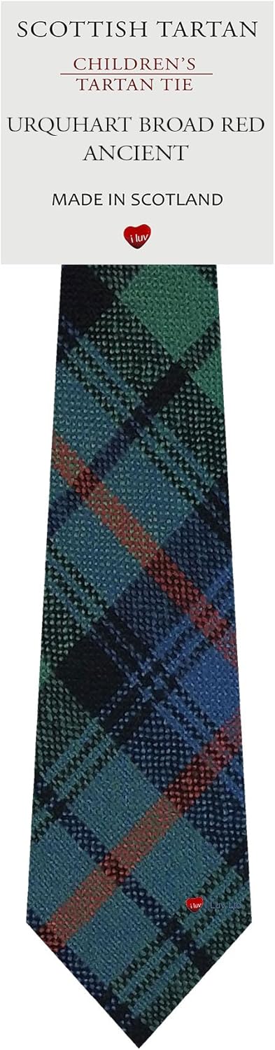 Boys All Wool Tie Woven And Made in Scotland in Urquhart Broad Red Ancient Tartan: Clothing