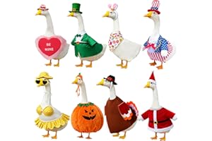 KINHZRUDE 8 Set Holiday Porch Goose Outfits All Seasons Bundle for Valentine St. Patrick Easter Summer 4th of July Fall Halloween Christmas - Lawn Porch Goose Clothing for Patio Yard Decor