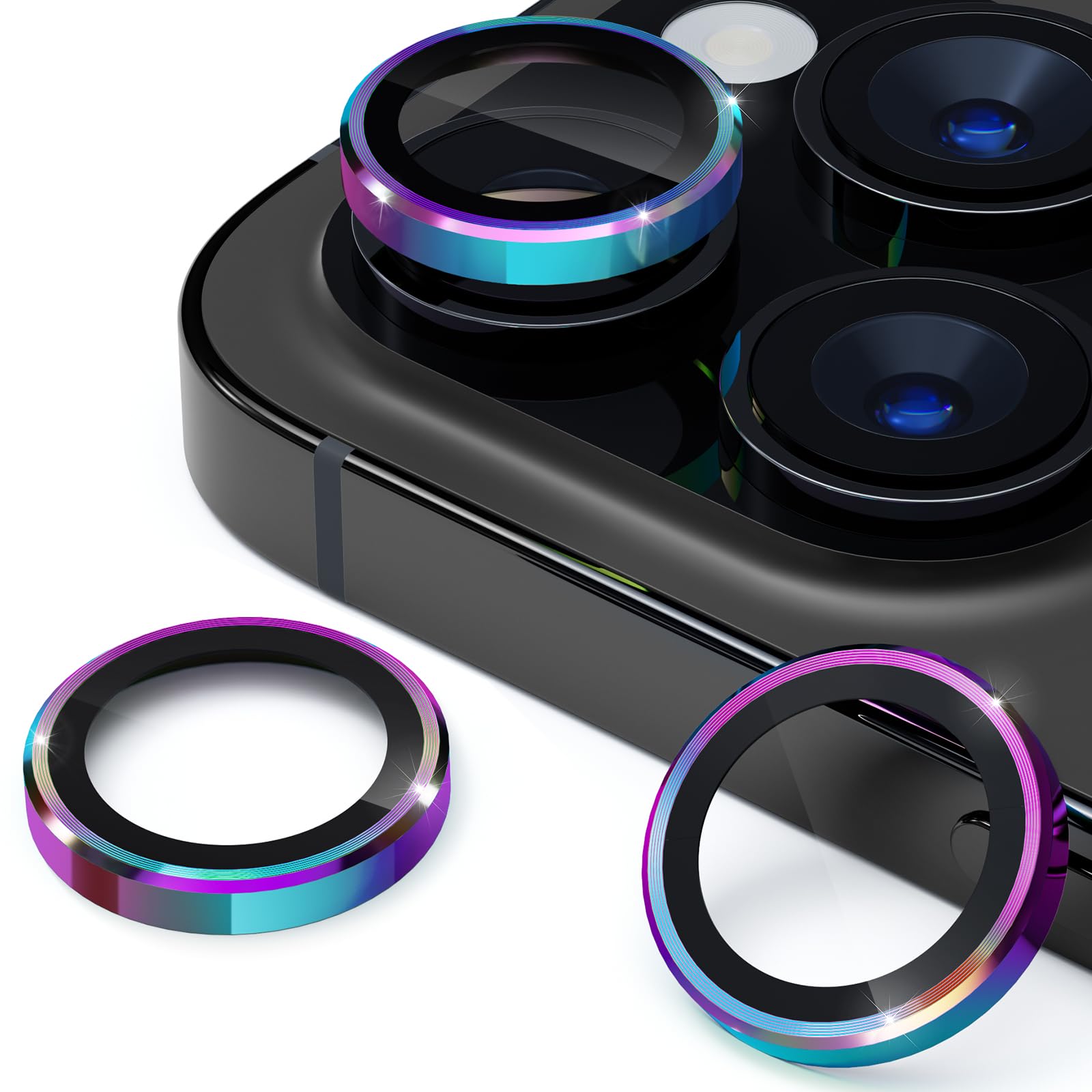 imluckies Camera Lens Protector for iPhone 15 Pro/iPhone 15 Pro Max, 9H Tempered Glass & Anti-Scratch Metal Individual Ring Lens Cover, HD Clear Camera Accessories, Case Friendly - Colorful
