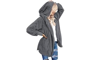 LookbookStore Womens Cardigan 2024 Winter Oversized Open Front Fleece Hooded Draped Pockets Jacket Coats