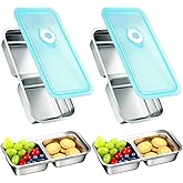 vovyager 2 Pack Stainless Steel Snack Containers, Grab and Go Reusable Double Compartment Food Storage Containers with Lids, Meal Prep Lunch Box Containers for Lunch Camping Travel Gym and Daily Use