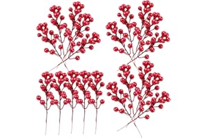 Panxxsen 20 PCS Fake Red Berries,Red Berry Picks Branch,7.8 Inch Artificial Berry Stems for Christmas Tree,Home Decor,Wedding,DIY Crafts