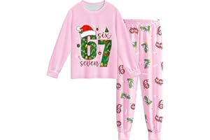 Kids 67 𝙋ajam𝙖s Set Christmas 𝙋js 6 7 Meme 𝙋yjam𝙖s Funny Long Sleeve Top & Pants Xmas 2 Piece Outfit(5-16 Years)