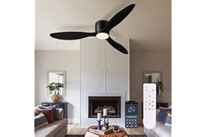 LUDOMIDE Ceiling Fans with Lights, Low Noise Reversible Airflow DC Motor 52 Inch Ceiling Fan with Remote Control, Flush Mount Ceiling Fan for for Indoor Outdoor