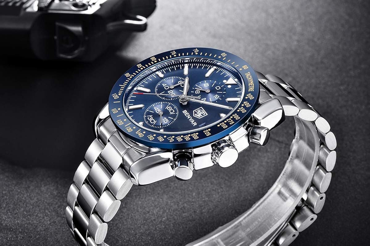 BENYAR Mens Watches Analog Quartz Chronograph Waterproof Dress Watch for Men Business Work Sport Casual Classic Stainless Steel Men's Wrist Watches Elegant Gifts for Men - Image 5