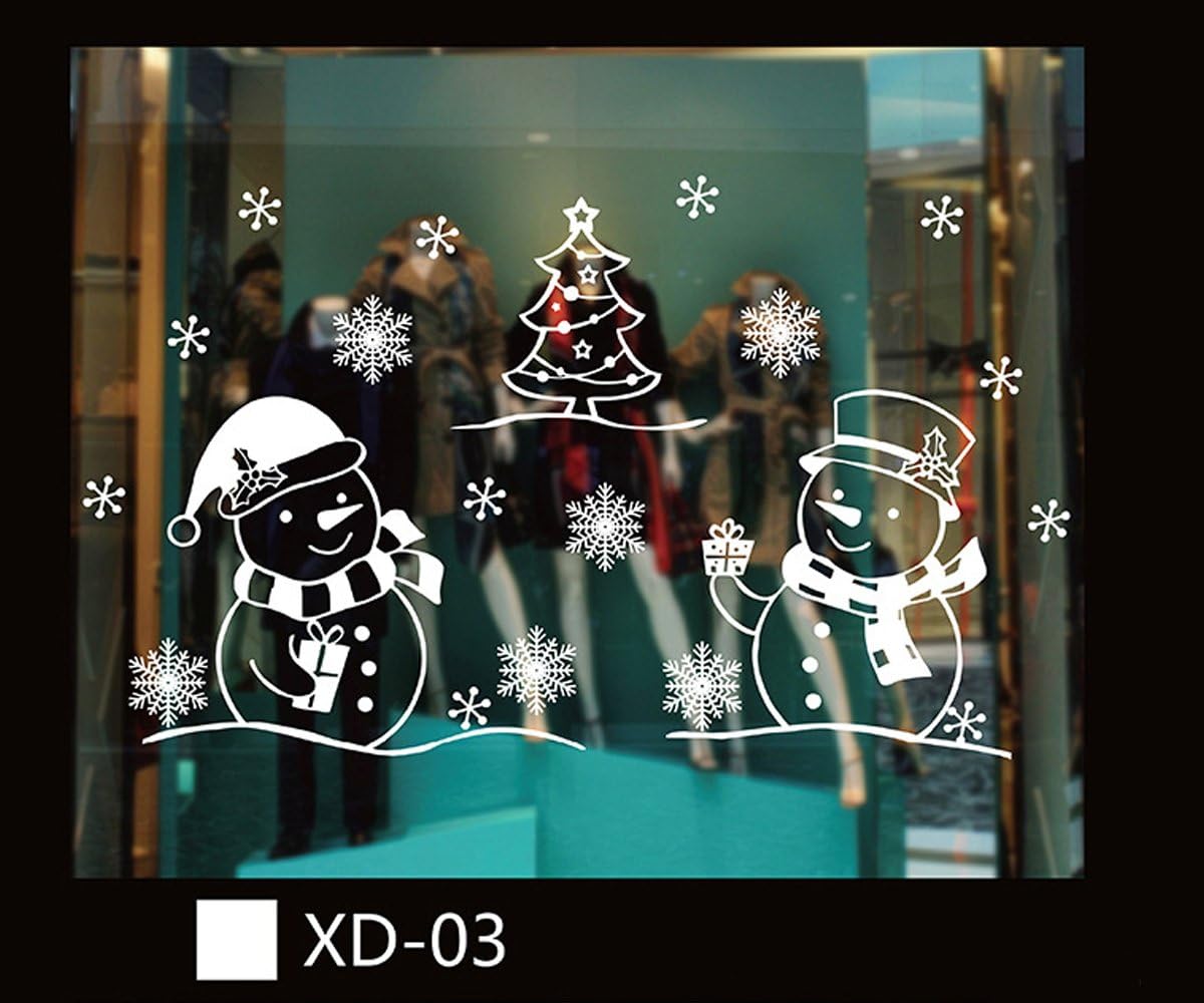 Holiday Xmas Series XD-03 Snowman Companion Snowflakes Home Decor Decal Removable Vinyl DIY Durable Wall Window Door Mural Decal Sticker for Retail Store/Coffee House 27"H X 48"W