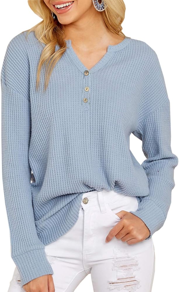 women's waffle knit thermal tops