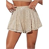 OYOANGLE Women's Sequin Glitter High Waisted Skirt Shorts Party Sparkly A Line Mini Skort