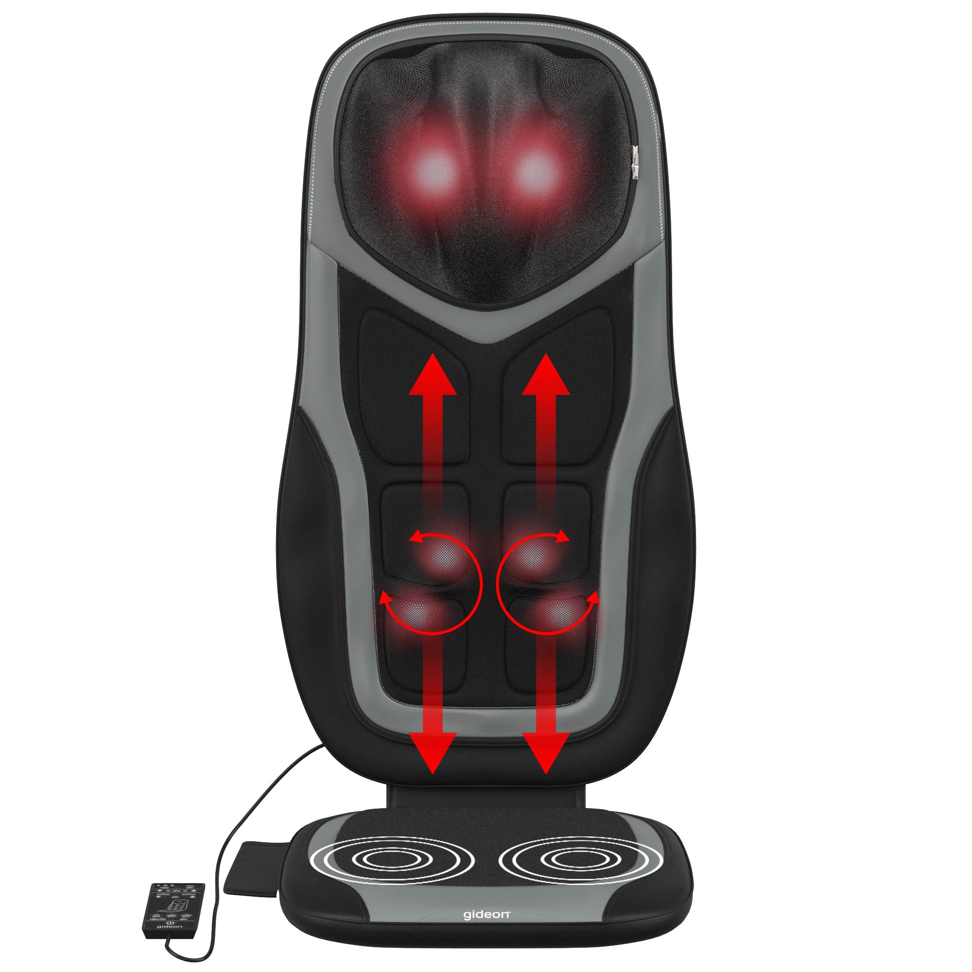 Gideon Shiatsu Neck and Back Massage Seat Cushion with Six Programs and Heat Deep Kneading Back Massager for Car, Home or Office Chair Use