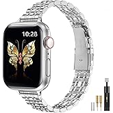 MioHHR Slim Metal Band Compatible with Apple Watch Band 42mm(Series 11 10) 41mm(Series 9 8 7) 40mm(Series 6 5 4 SE3/2/1) 38mm(Series 3 2 1),Stainless Steel iWatch Bands for Women,Silver