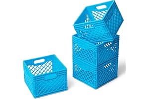 ITERA Mini Storage Crates-Small Stackable Baskets/Colorful Bin/Plastic Locker Organizer, Cute Decor/ Office Organization-Pack of 4-3.8 x 3.79 x 2.5" Blue