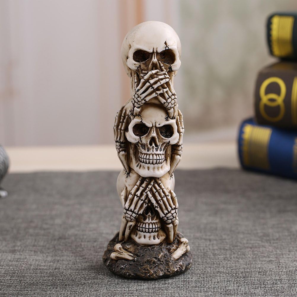BESTOYARD Hear-no, See-no, Speak-no Evil Skull Statue Sculpture Figure Skeleton, Light Yellow, 19 x 6 x 6cm - Image 3