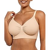 SHAPELLX Wireless Comfy Bra for Women Seamless Bra Non Padded Soft Bralette V Neck Everyday Bras with 4 Rows of Hooks