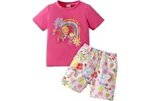 Ayzozuy Kid Girl Clothes Shorts Set 2 Piece Outfits Summer Casual Short Sleeve Top and Shorts Set for Girls 4-7