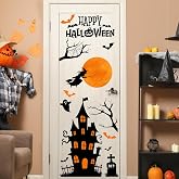 Yovkky Happy Halloween Castle Door Stickers, Horror Haunted House Moon | Witch Spooky Ghost Removable Decals Decor, Scary Bats Spider Web Home Decorations for Refrigerator Wall Window