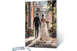 TUCOCOO Beloved Newlyweds Paintwork Groom and Bride Paint by Number Kits 16 x 20 inch Canvas Fashion DIY Oil Painting for Kids Adults Beginner with Brushes and Acrylic Home Decor Flowers Art(Frameless）