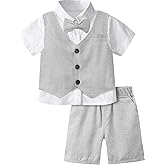 A&J DESIGN 4pcs Baby & Toddler Suit, 12 Months - 6 Years, Shirt & Shorts & Vest & Bow Tie