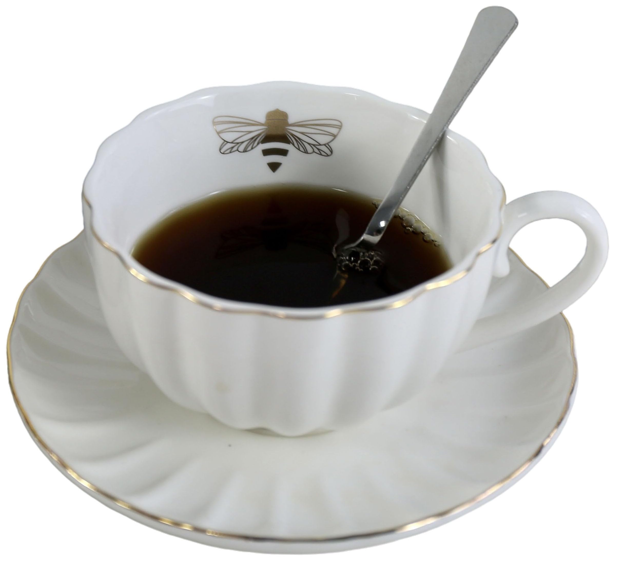 YBK Tech Strength Porcelain Tea Sets, Cup and Saucer Set- Gold Bee Inside The Cup (White)