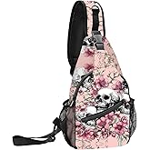 FyLybois Skull Sling Bag for Women Crossbody Backpack Lightweight Chest Daypack Fashion Shoulder Bags for Travel Hiking Biking