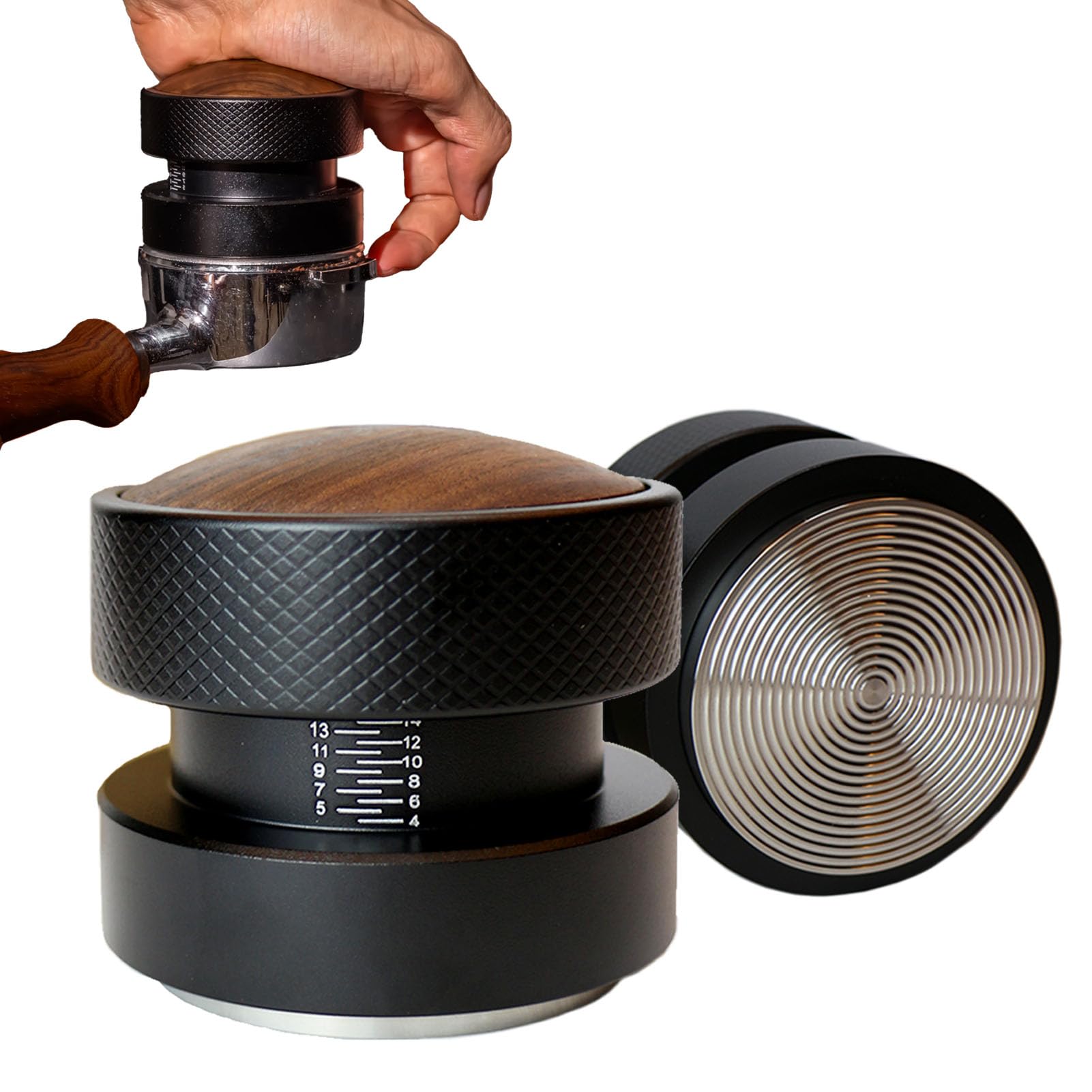 Photo 1 of 58mm Espresso Tamper, Fits 58-58.5mm Portafilters, Auto-leveling Spring-loaded Palm Tamper, Stainless Steel Ripple Base with Non-Slip Grip